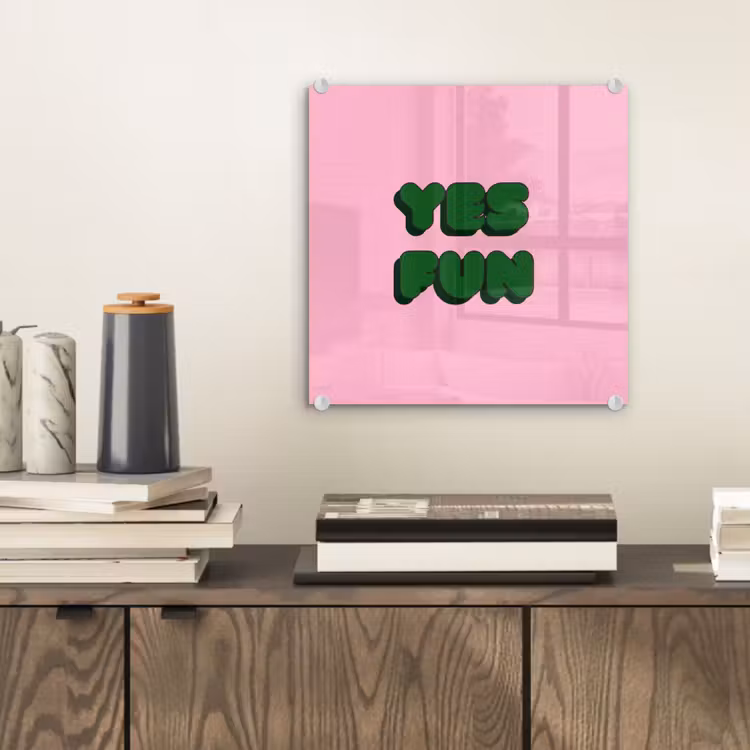 Tableau en verre - Oui fun - Vert - Rose — 2