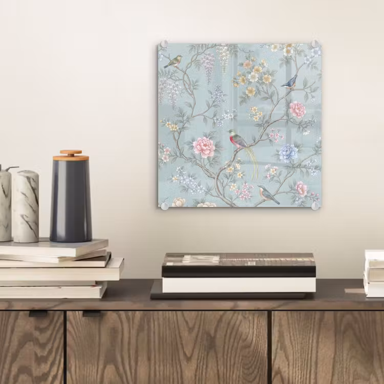 Tableau en verre - Oiseau - Fleurs - Coloré — 2