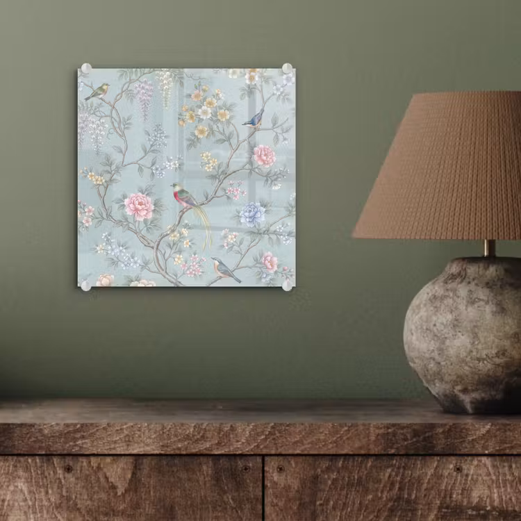 Tableau en verre - Oiseau - Fleurs - Coloré — 4