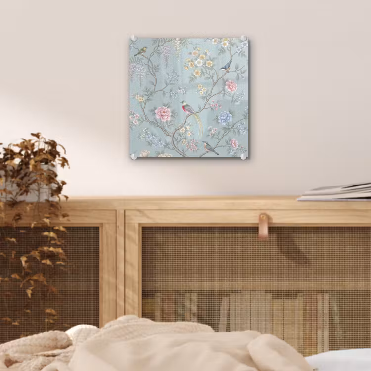 Tableau en verre - Oiseau - Fleurs - Coloré — 5