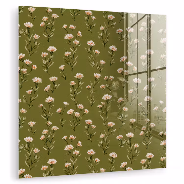 Tableau en verre - Rustique - Fleurs - Vert — 1