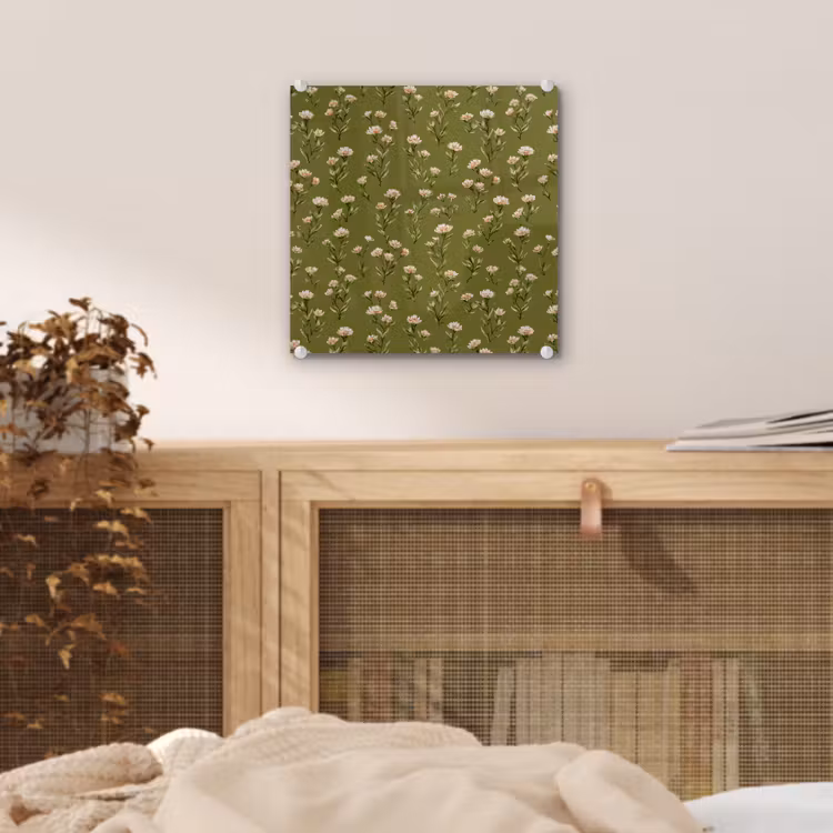 Tableau en verre - Rustique - Fleurs - Vert — 5