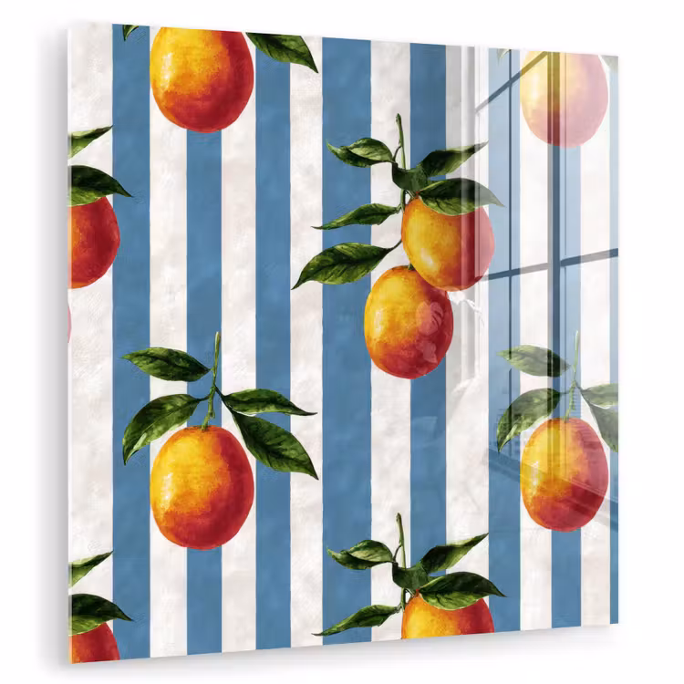 Tableau en verre - Rayures - Citron - Bleu — 1