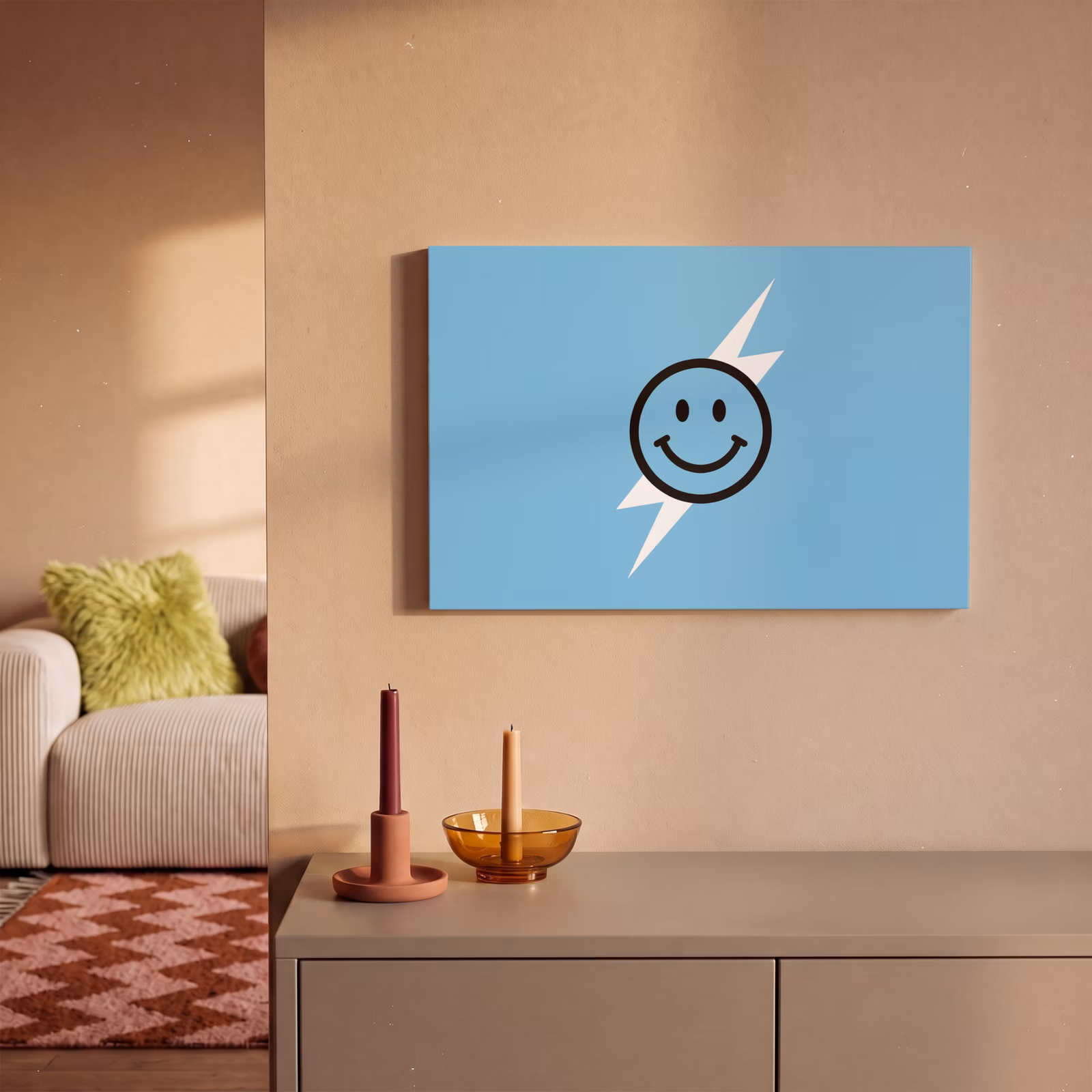 Tableau sur toile - Smiley - Bleu - Eclair — 1