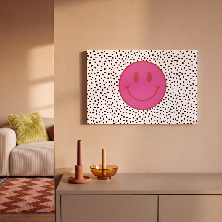 Tableau sur toile - Smiley - Rose - Points — 1