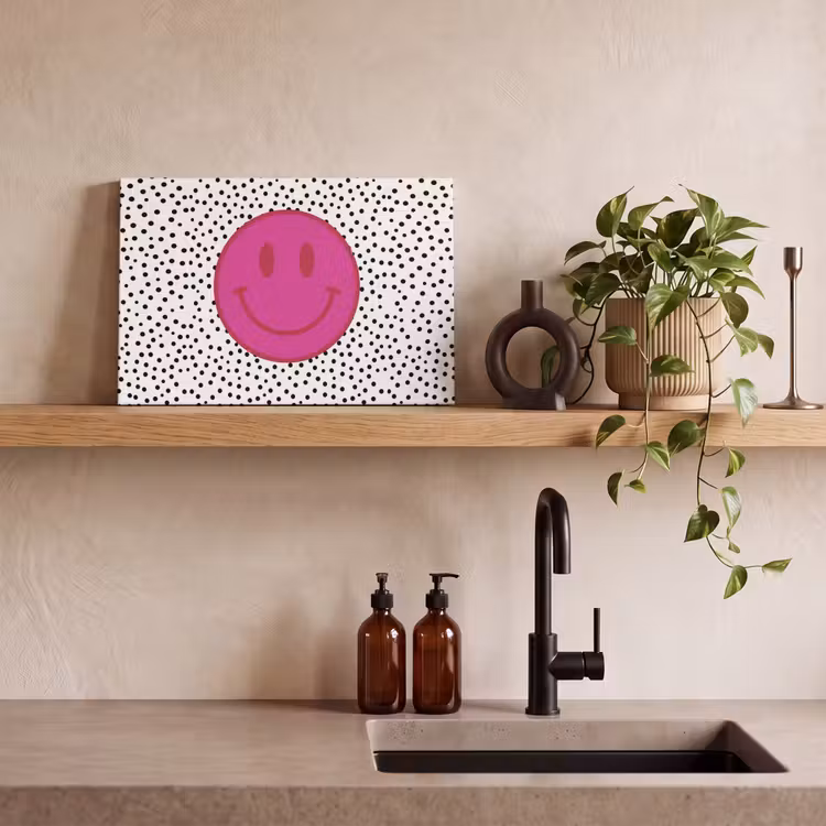Tableau sur toile - Smiley - Rose - Points — 2