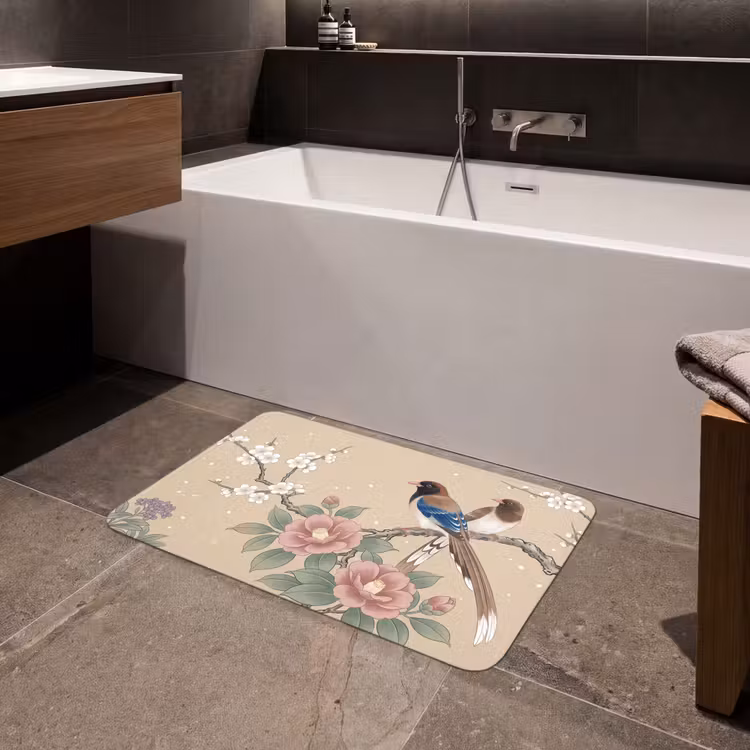 Tapis de bain- Fleurs - Oiseaux - Fleurs — 4