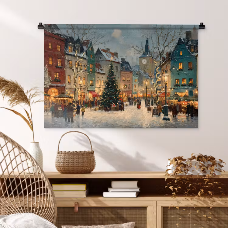 Tenture murale - Atmosphère de Noël - Place de la ville - Colorée — 4