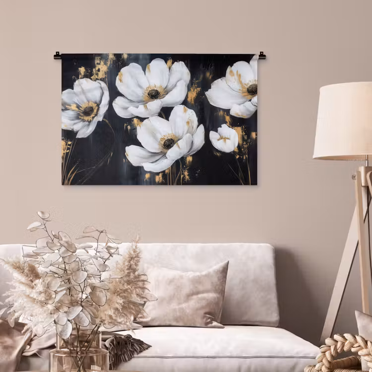 Tenture murale - Fleurs - Blanc - Abstrait — 2