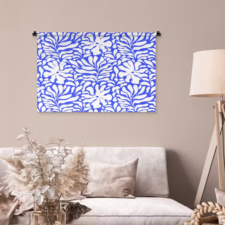 Tenture murale - Bleu - Fleurs - Blanc — 2