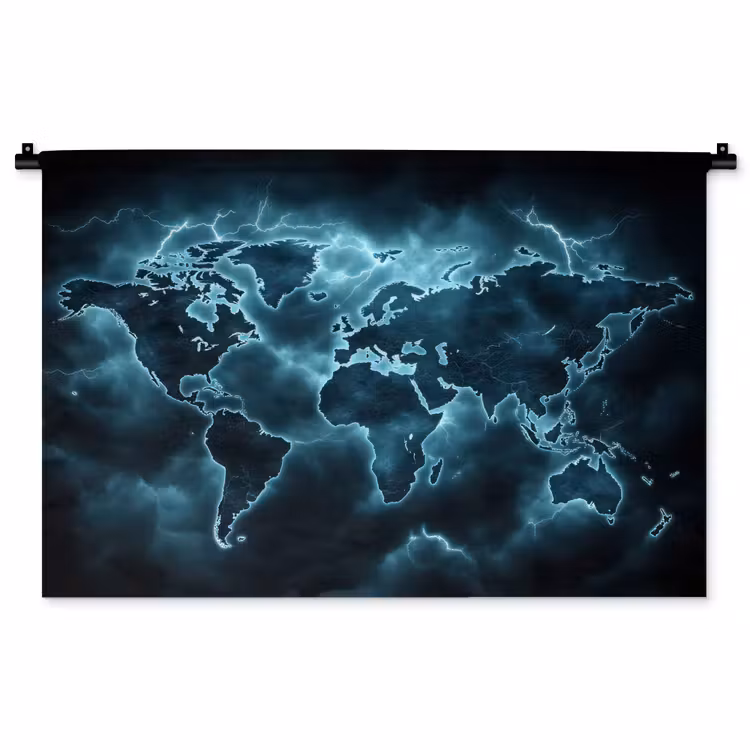 Tenture murale - Carte du monde - Éclair - Bleu — 1