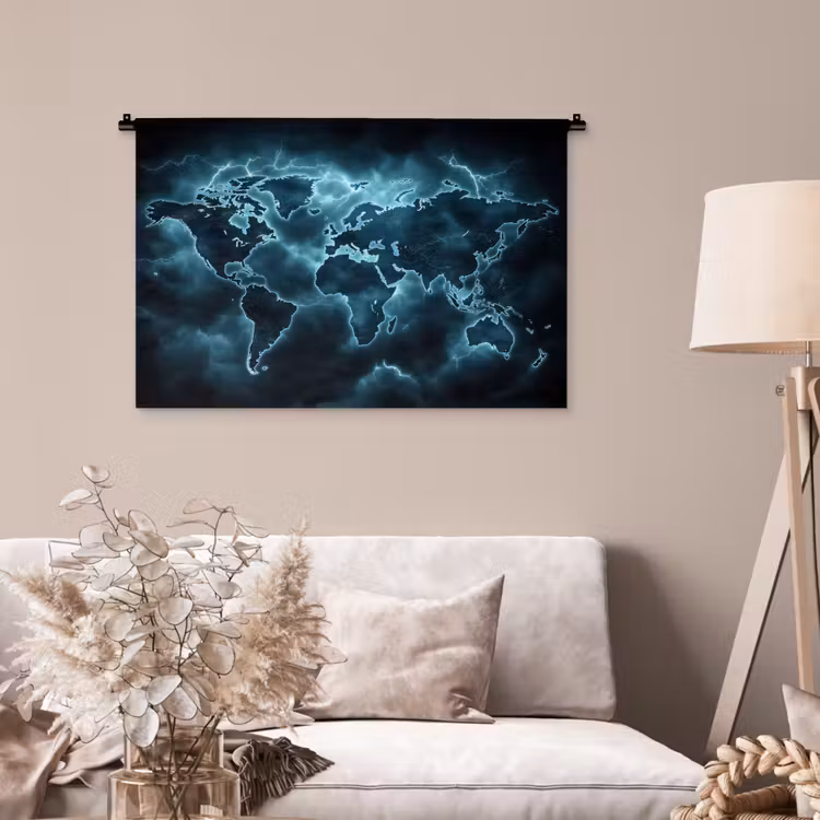 Tenture murale - Carte du monde - Éclair - Bleu — 2