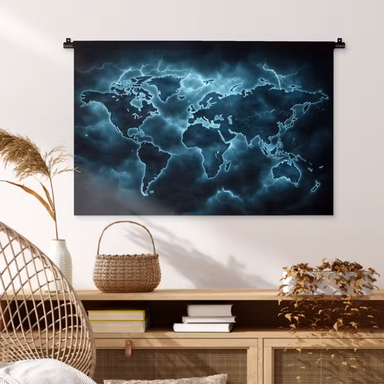 Tenture murale - Carte du monde - Éclair - Bleu — 4