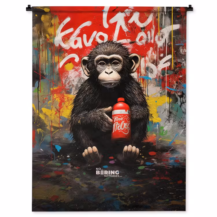 Tenture murale - Chimpanzé devant un mur de graffitis — 1