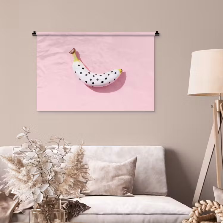 Tenture murale - Banane - Points - rose — 2