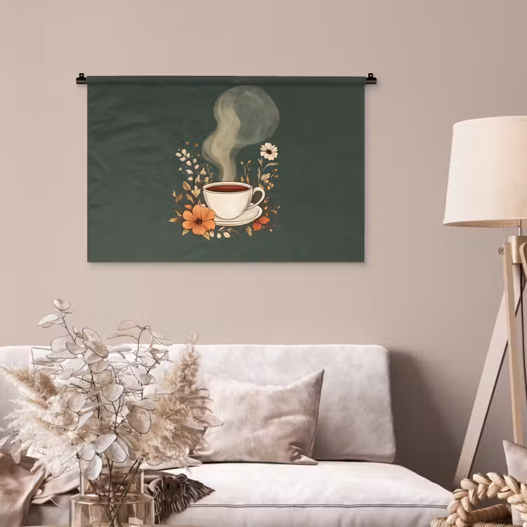 Tenture murale - Coupe - Fleurs - Vert - Café — 2