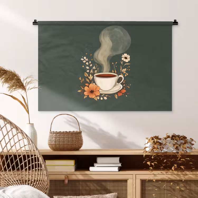 Tenture murale - Coupe - Fleurs - Vert - Café — 4