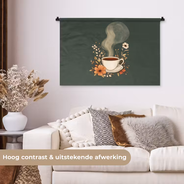 Tenture murale - Coupe - Fleurs - Vert - Café — 5