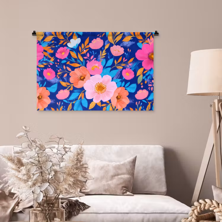 Tenture murale - Fleurs - Bleu - Rose — 2