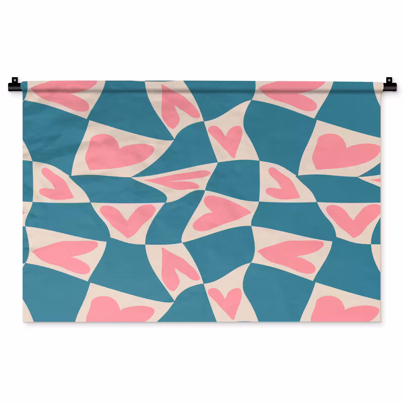 Tenture murale - Bleu - Patchs - Coeurs — 1