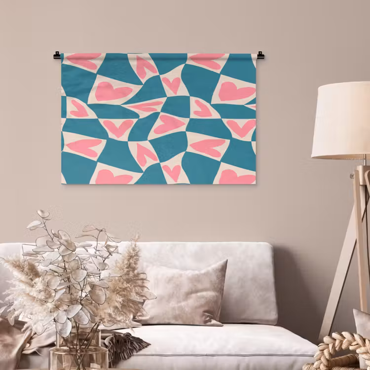 Tenture murale - Bleu - Patchs - Coeurs — 2
