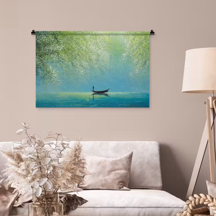 Tenture murale - Bateau - Eau - Feuilles - Fleurs — 2