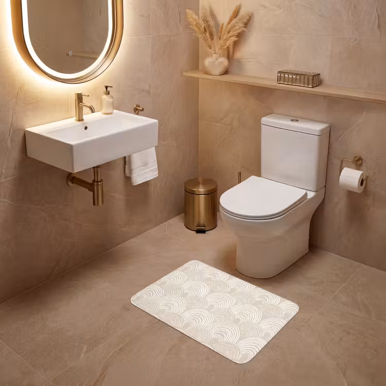 Tapis de toilettes - Ondes - Texture - Beige — 4