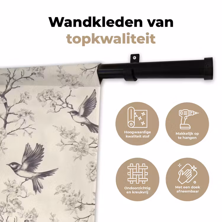 Tenture murale - Branches - Oiseaux - Beige — 3