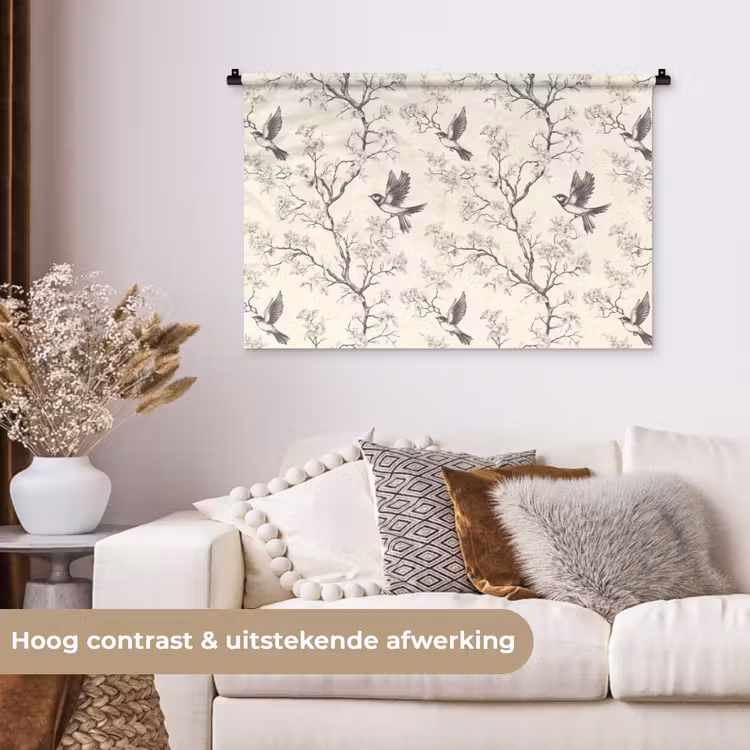 Tenture murale - Branches - Oiseaux - Beige — 5