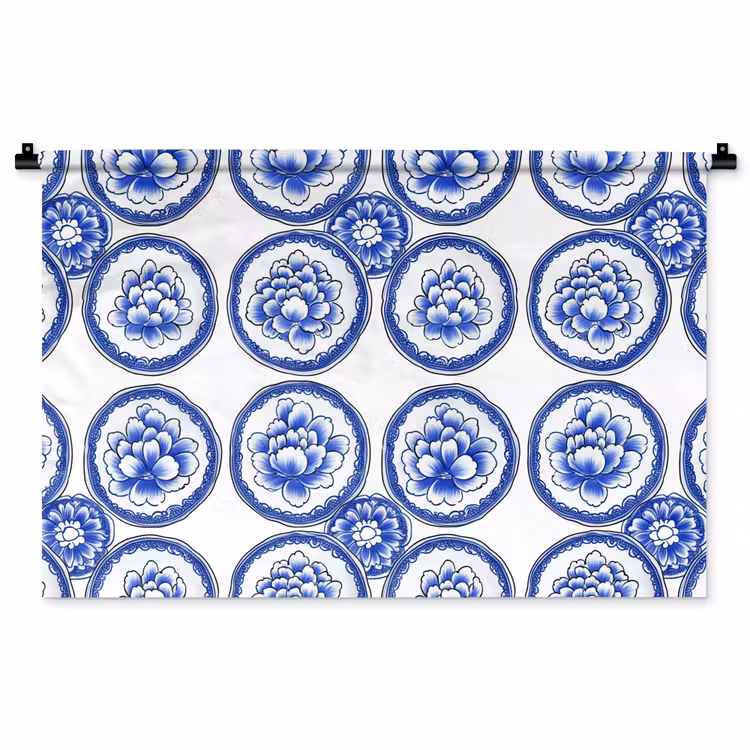 Tenture murale - Cercles - Fleurs - Bleu — 1