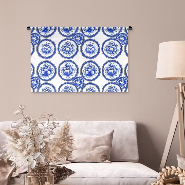 Tenture murale - Cercles - Fleurs - Bleu — 2