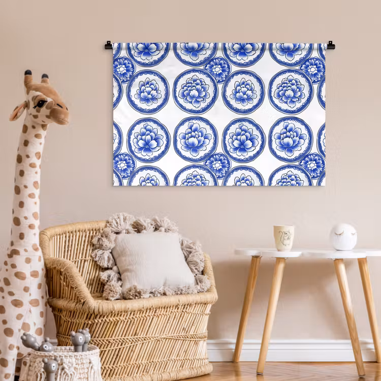 Tenture murale - Cercles - Fleurs - Bleu — 6