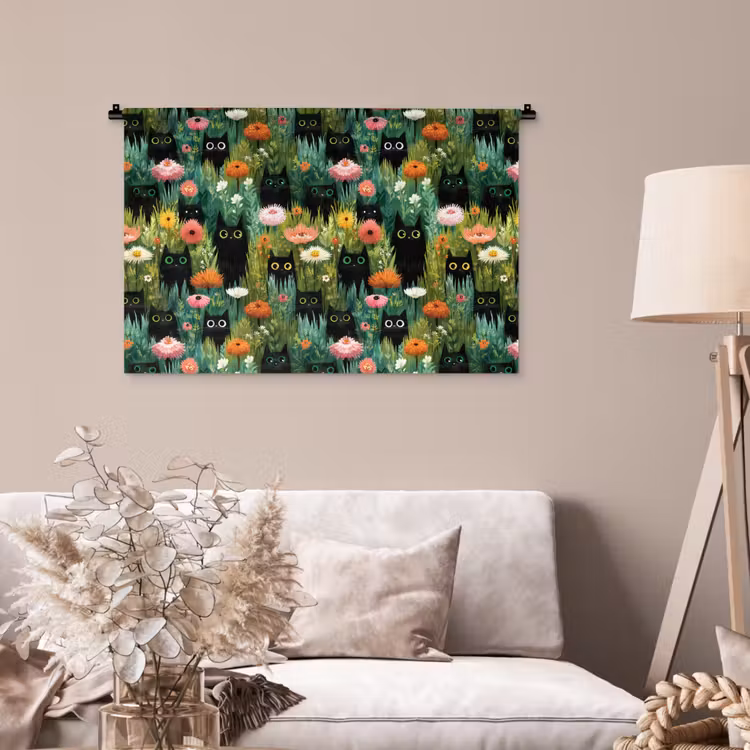 Tenture murale - Chats - Fleurs - Coloré — 2