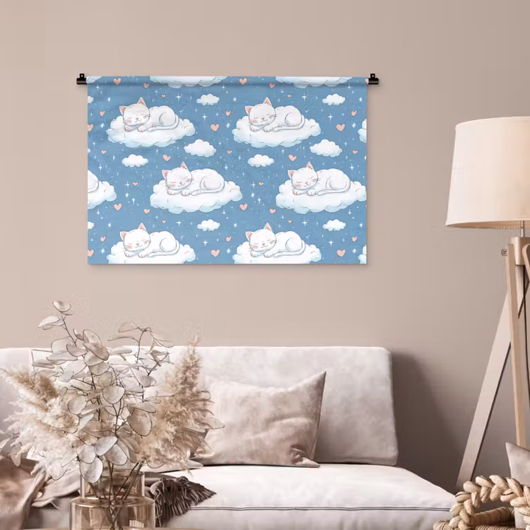 Tenture murale - Chaton - Nuages - Bleu — 2