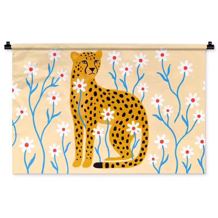 Tenture murale - Animaux - Guépard - Fleurs - Moderne - Jaune — 1