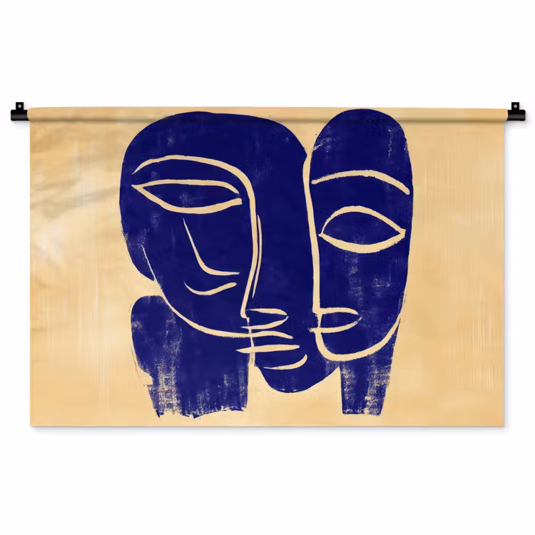 Tenture murale - Jaune ocre - Bleu - Lignes simples — 1