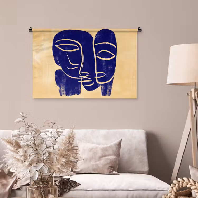 Tenture murale - Jaune ocre - Bleu - Lignes simples — 2