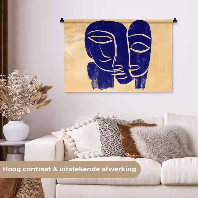 Tenture murale - Jaune ocre - Bleu - Lignes simples — 5