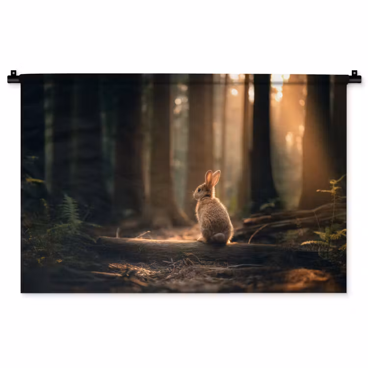 Tenture murale - Lapin - Forêt - Rayons de soleil — 1
