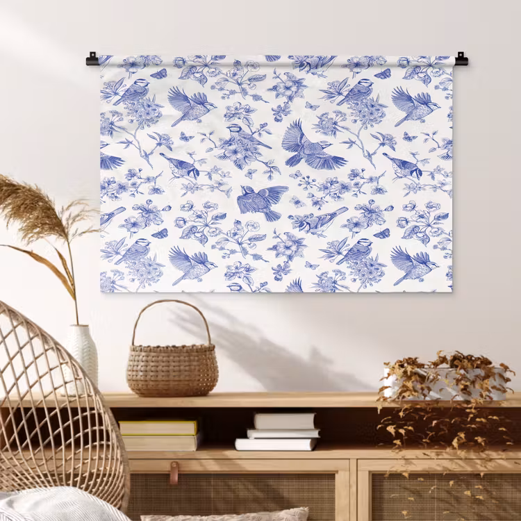Tenture murale - Oiseaux - Fleurs - Bleu — 4