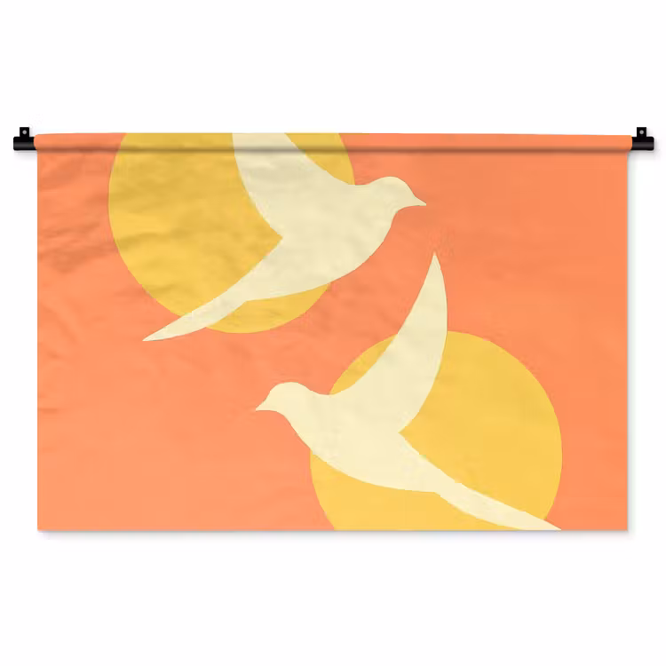Tenture murale - Oiseaux - Cercles - Jaune — 1