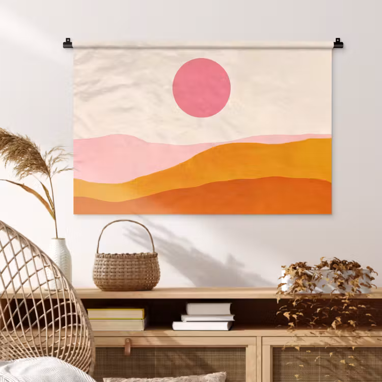 Tenture murale - Soleil - Collines - Abstrait - Rose — 4