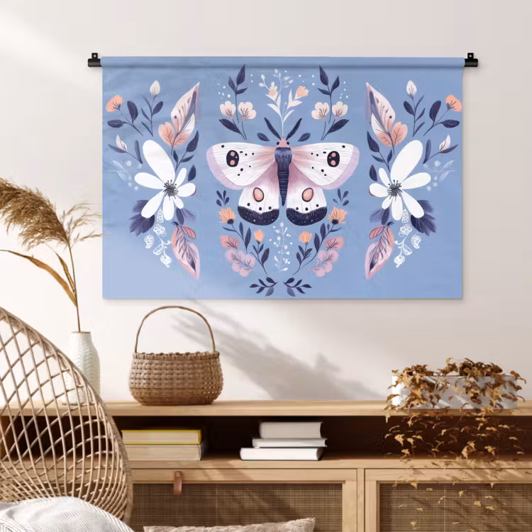 Tenture murale - Papillon - Ailes - Points - Fleurs — 4