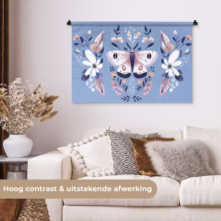 Tenture murale - Papillon - Ailes - Points - Fleurs — 5