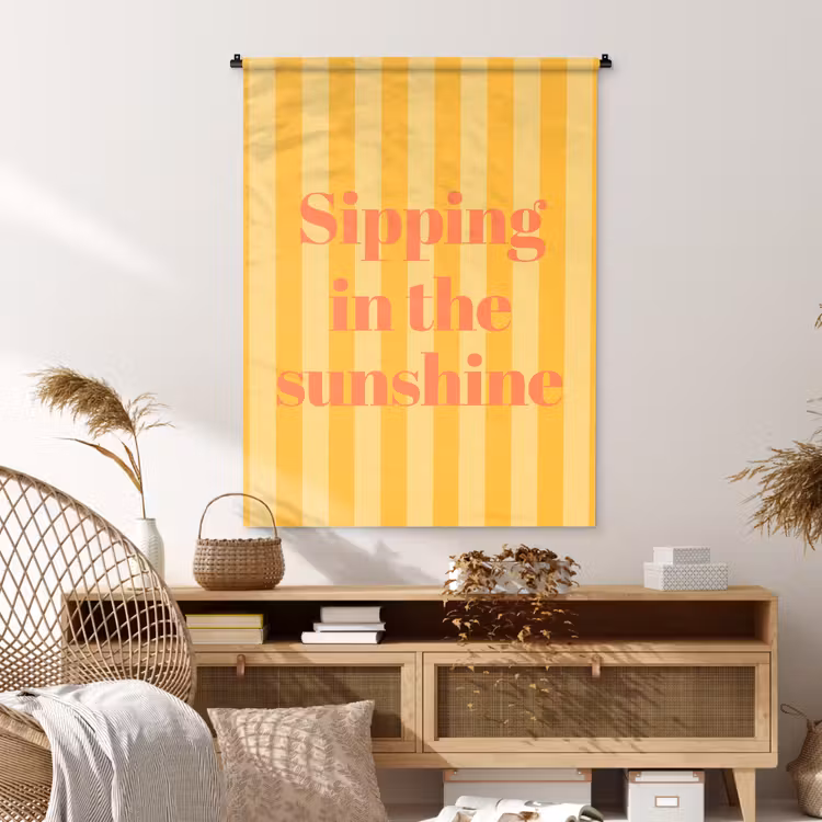 Tenture murale - Rayé - Jaune - Soleil - Lettres — 4