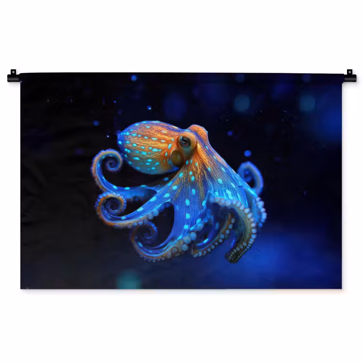 Tenture murale - Pieuvre - Points - Bleu - Mer — 1