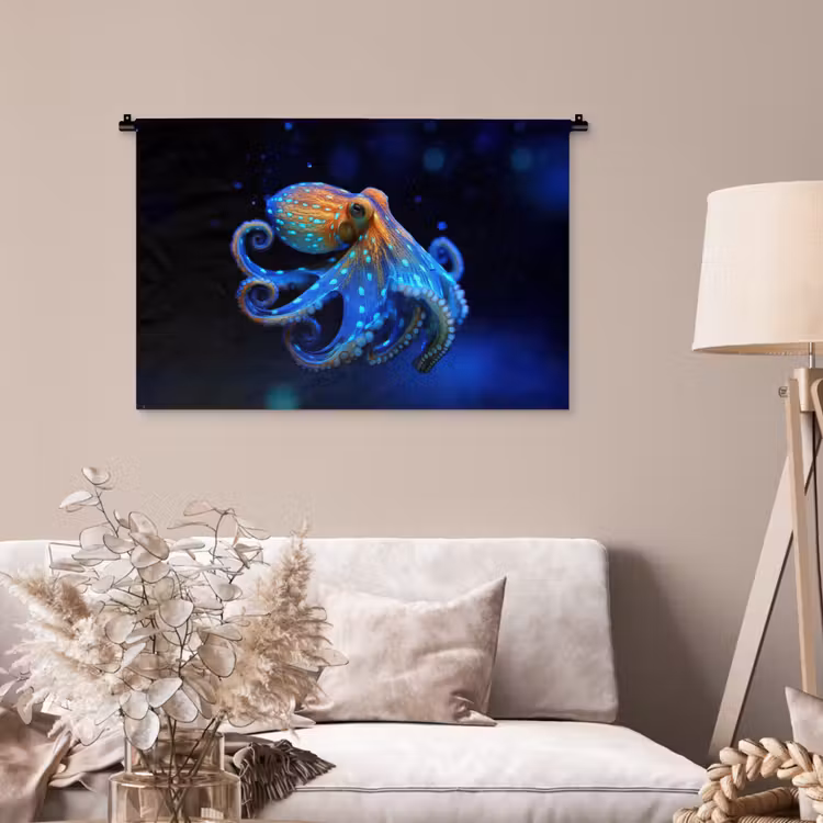 Tenture murale - Pieuvre - Points - Bleu - Mer — 2