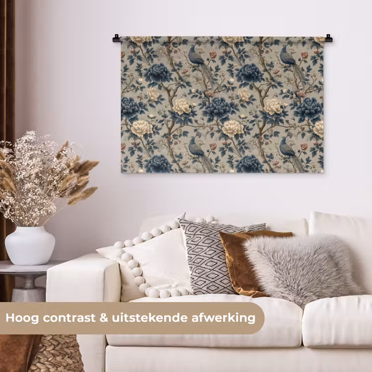 Tenture murale - Paon - Fleurs - Bleu — 5