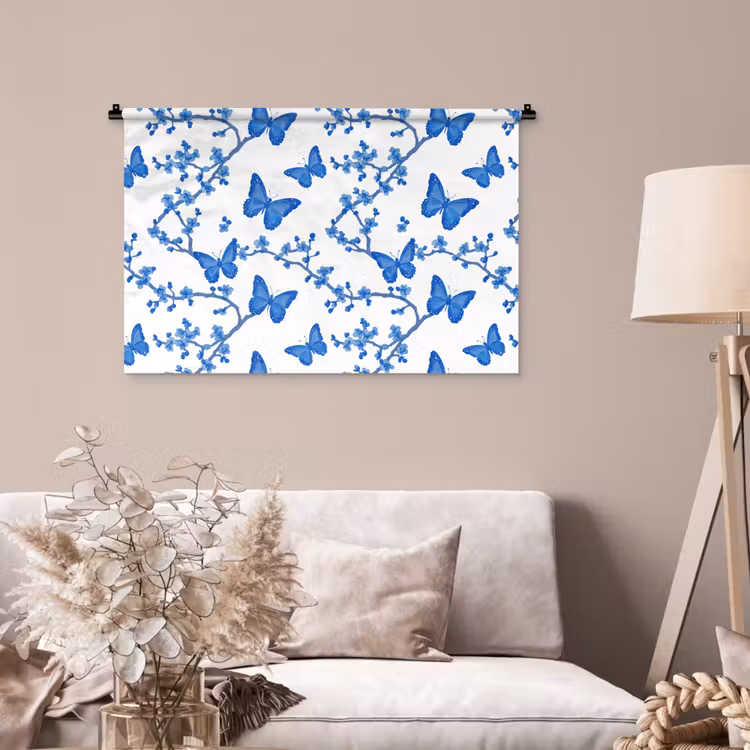 Tenture murale - Papillon - Fleurs - Bleu — 2