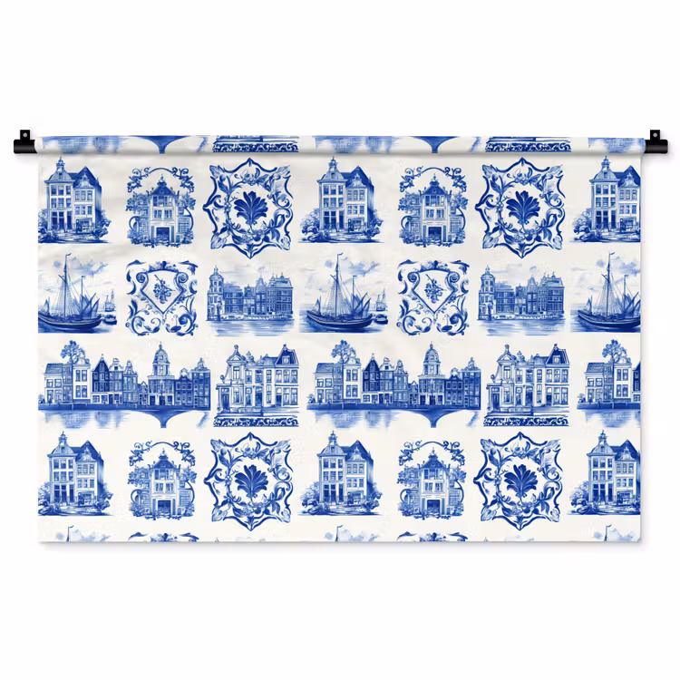 Tenture murale - Maisons - Navires - Bleu — 1